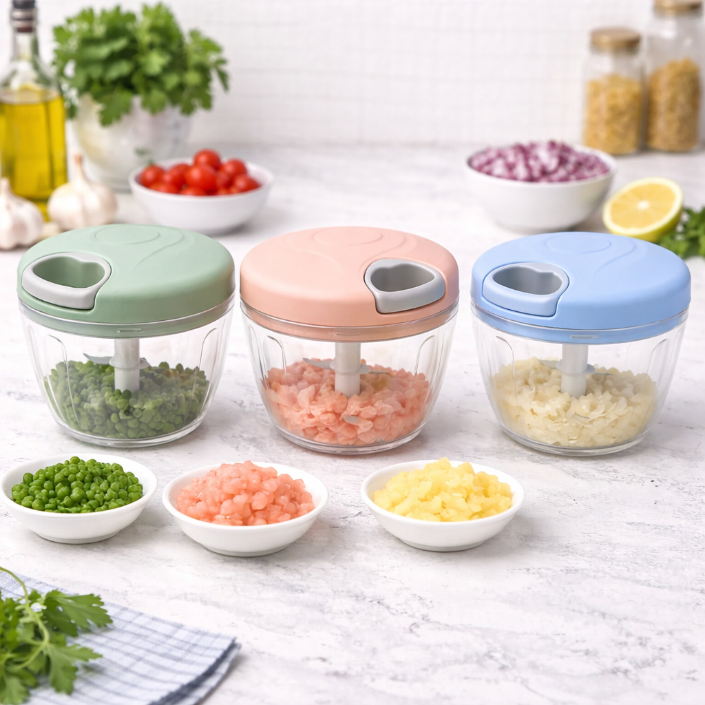 1Pc Manual Food Chopper (Assorted) – 900ml Hand‑Pull Vegetable & Fruit Dicer