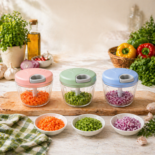 1Pc Manual Food Chopper (Assorted) – 900ml Hand‑Pull Vegetable & Fruit Dicer
