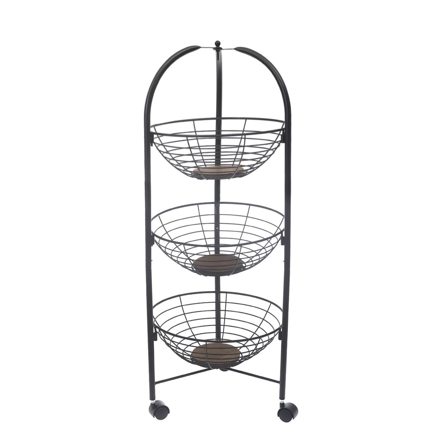 3-Layer Vegetable Trolley – Black Metal Storage Rack with Wheels