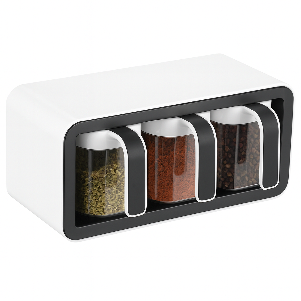 Spice Jar Set – 3 Pcs Seasoning Container with Rack